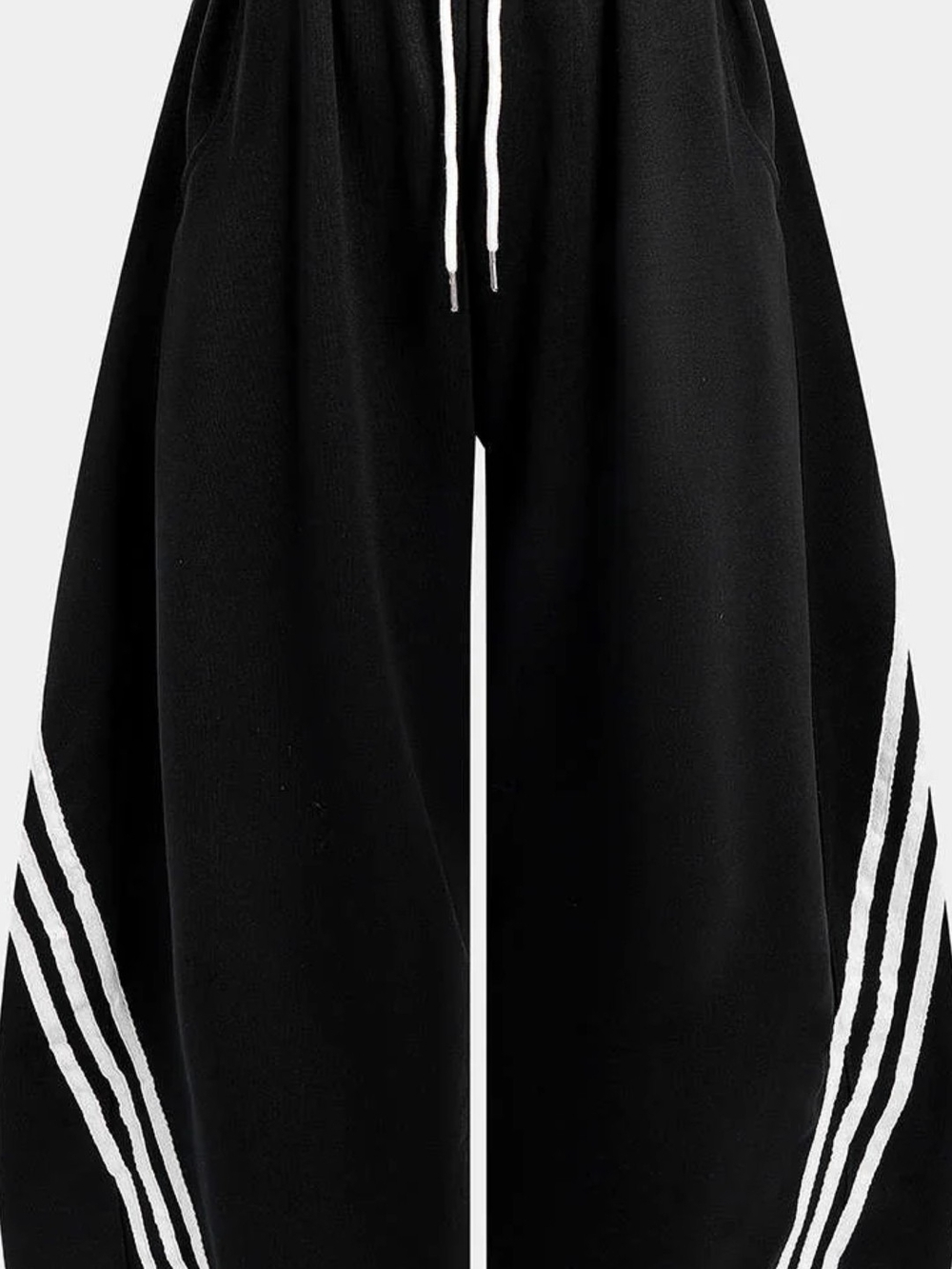 Micas NWT Black Wide-Leg Track Barrell Pants with White Stripe Detail